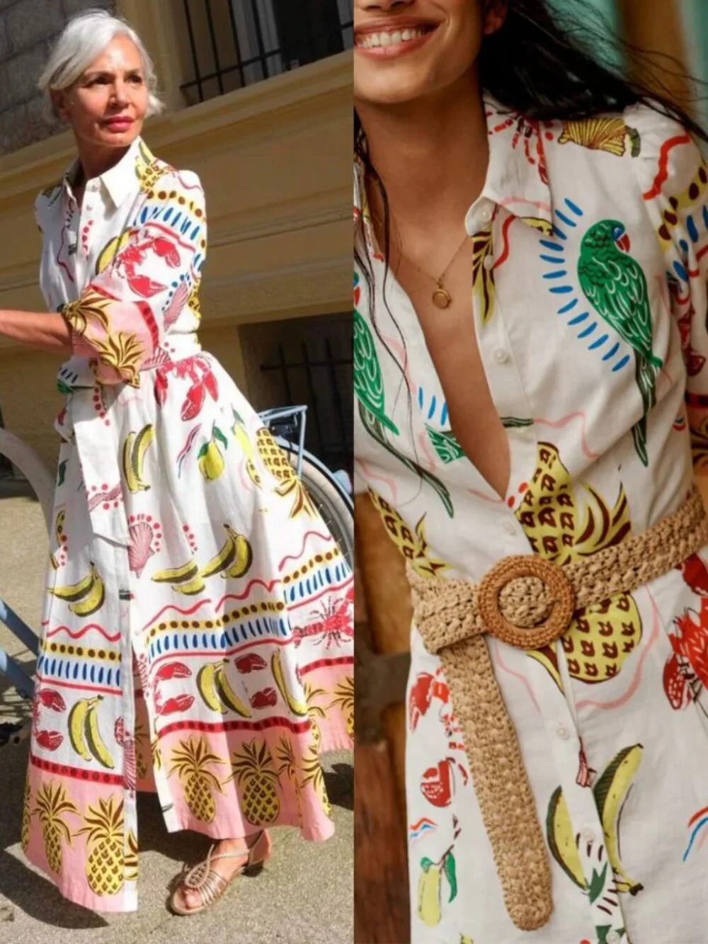 Boden Clara Maxi Dress Tropical Bonanza Linen‎ Novelty Belted Shirt Size 8R - Picture 10 of 10